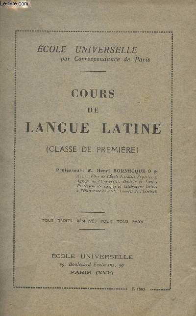 Cours de langue latine (Classe de premire)