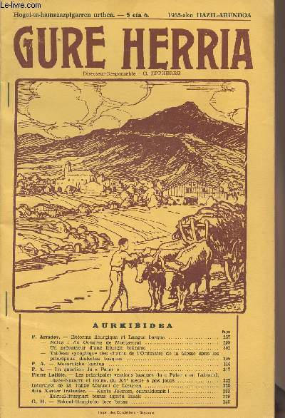 Gure Herria - Hogoi-ta-hamazazpigarren urthea - 5 eta 6 1965-eko HAZIL-ABENDOA - Rforme liturgique et languqe basque - Mezarateko kantua - La question du 