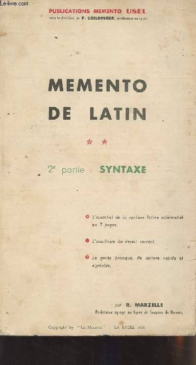 Memento de latin - 2e partie : Syntaxe - Publications memento USEL