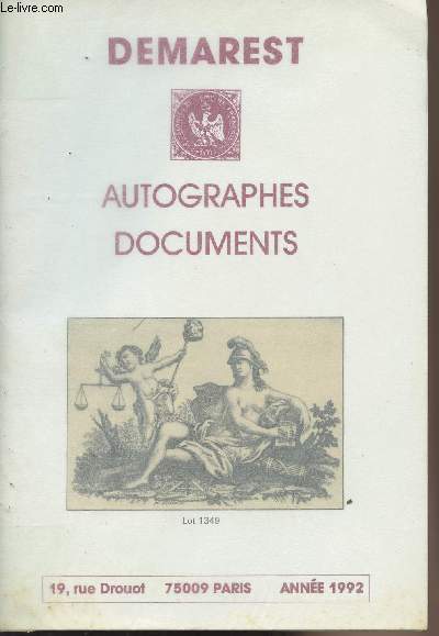 Demarest - autographes, documents - Lot 1349 Drouot anne 1992