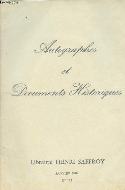 Autographes et documents historiques, Janvier 1982 n113