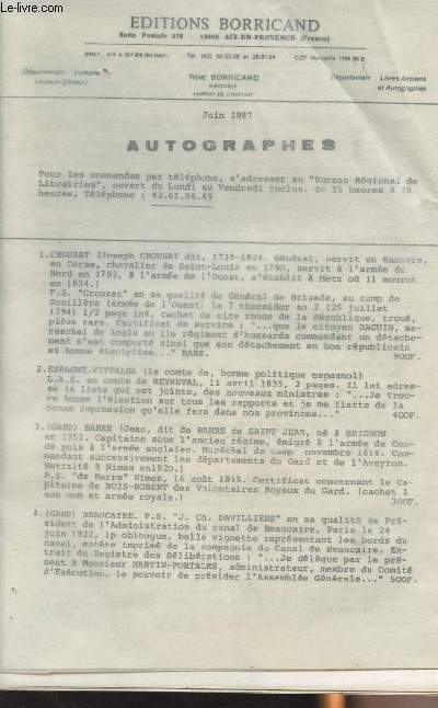 Autographes - Juin 1987