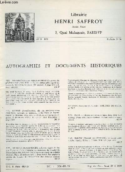 Autographes et documents historique - juin 1971 n74