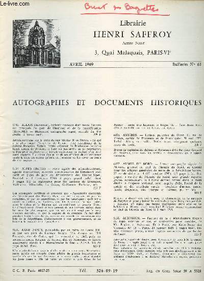 Autographes et documents historique - Avril 1969 n63