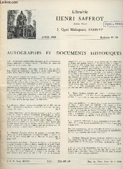 Autographes et documents historique - Avril 1968 n58