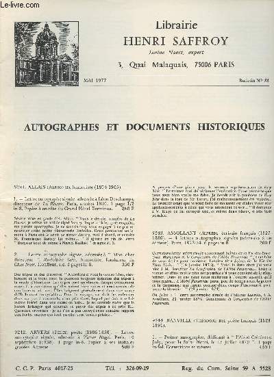Autographes et documents historique - Mai 1977 n98