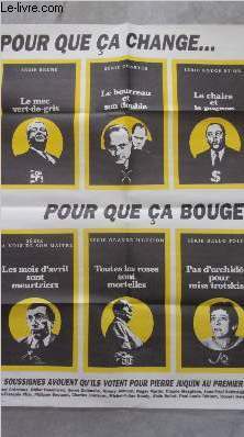 Affiche : Pour que a change... Pour que a bouge.. Les soussigns avouent qu'ils votent pour Pierre Juquin au premier tour : Robert Crmieux, Didier Daeninckx, Herv Delouche, Thierry Jonquet, Roger Martin, Claude Mesplde, Jean-Paul Schweighaueser...