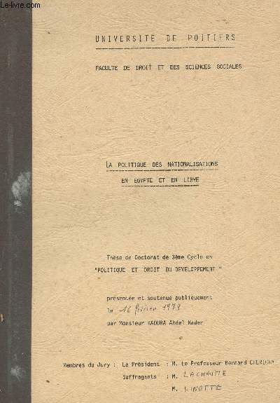 La politique des nationalisations en Egypte et en Libye - Thse de doctorat de 3e cycle en 