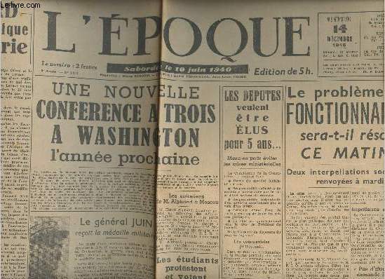 L'poque - n1294 9e anne - vend. 14 dc. 45 -L'accord franco-britannique sur la Syrie - Une nouvelle confrence  3  Washington l'anne prochaine - Le problme des fonctionnaires sera-t-il rsolu ce matin ?