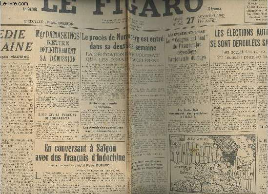 Le Figaro - 119e anne n402 mardi 27 nov. 45 - Les lections autrichiennes se sont droules sans incident - Le procs de Nuremberg est entr dans sa 2e semaine - En conversant  Sagon avec des franais d'Indochine...