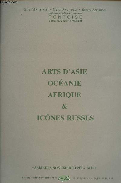 Catalogue de vente aux enchres - Arts d'Asie, Ocanie, Afrique & Icnes Russes - Samedi 8 nov. 1997