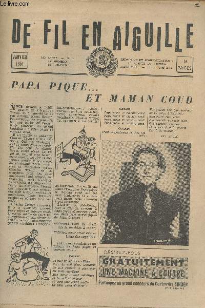 De Fil en Aiguille - Janv. 1951 - 101e anne n1 - Papa pique... et maman coud