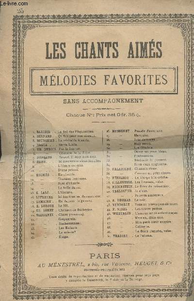 Les chants aims - Mlodies favorites, sans accompagnement n25 - Elgie, paroles de Louis Gallet, musique de J. Massenet
