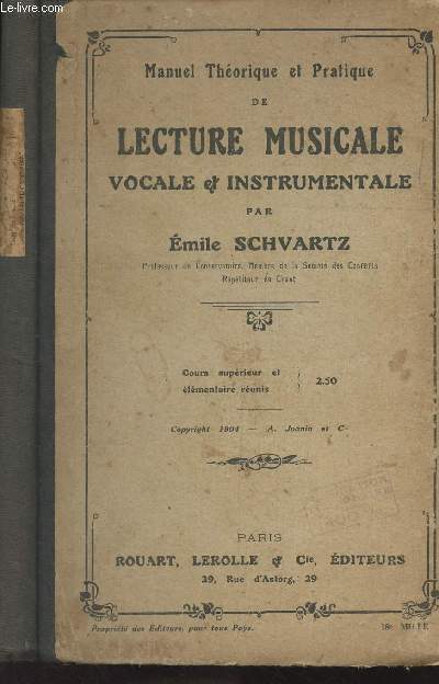 Manuel thorique et pratique de lecture musicale, vocale et instrumentale - Cours suprieur
