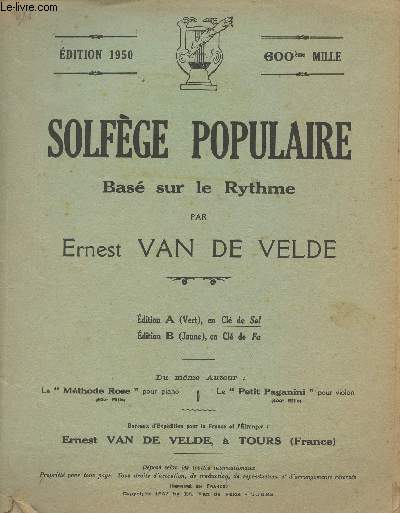 Solfge populaire bas sur le rythme - Edition A en cl de Sol