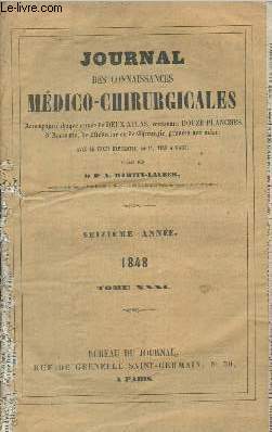 Journal des connaissances mdico-chirurgicales - 16e anne (tome XXXI) - n1  12 - 1er Juillet 1848  dcembre 1848