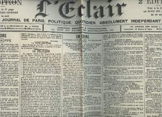 A la une - Fac-simil 1- vol.1 - L'clair 13e anne n4224 jeudi 21 juin 1900 - Opinions : Louis Koppe - La crise italienne, La politique - En Chine, L'intervention des puissances  Pkin ...