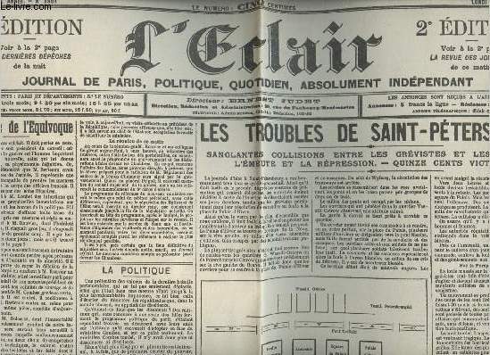 A la une - Fac-simil 26- vol. 1- L'eclair 18e anne n5901 - lundi 23 janvier 1905 - Triomphe de l'Equivoque - Les troubles de Saint-Ptersbourg, sanglantes collisions entre les grvistes et les troupes, l'meute et la rpression, quinze cents victimes..