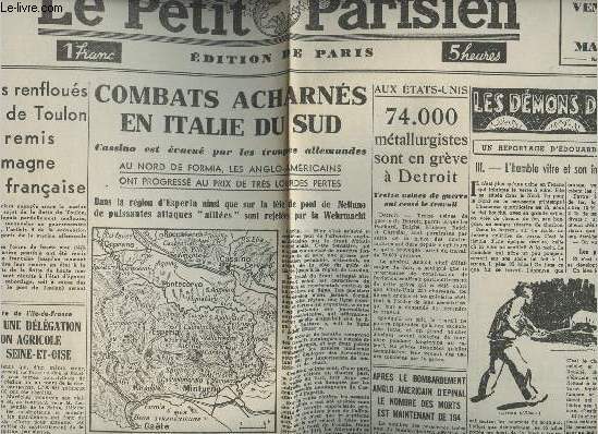 A la une - Fac-simil 8- vol. 6- Le Petit Parisien 69e anne n24369 vend. 19 mai 1944 - Combats acharns en Italie du Sud - Aux Etats-Unis 74.000 mtallurgistes sont en grve  Detroit - Les dmons du four, un reportage d'Edouard Parmentier....