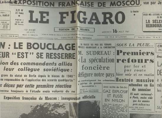 A la une - Fac-simil 20- vol.8- Le Figaro 135e anne n5273 merc. 16 aot 61 - Berlin: le bouclage du secteur 