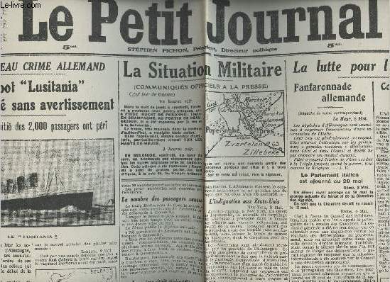 A la une - Fac-simil 19- vol.2 -Le Petit Journal 53e anne n19126 dim. 9 mai 1915- Nouveau crime allemand, Le paquebot 