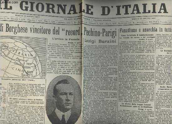 A la une - Fac-simil 37- vol.1 -Il Giornale d'Italia anno VII n222 sabato 10 agosto 1907- Il ritorno di Borghese vincitore del 