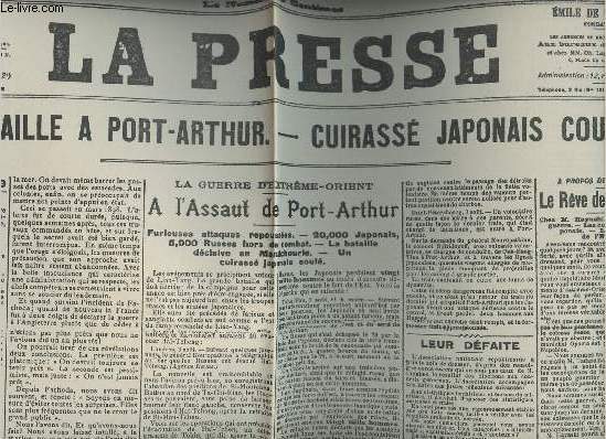 A la une - Fac-simil 22- vol.1 -La Presse 71e anne n4449 jeudi 4 aot 1904-La bataille  Port-Arthur -Cuirass japonais coul - A l'assaut de Port-Arthur - Le rve des japonais - Le gnral de ngrier...