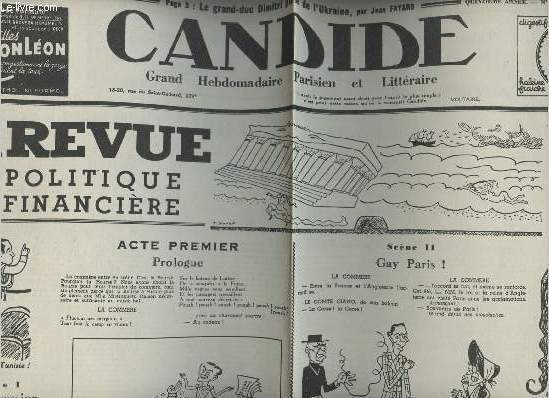 A la une - Fac-simil 8- vol.4 -Candide 15e anne n772 28 dc. 38- La discussion de la loi de finances - Thtre, 