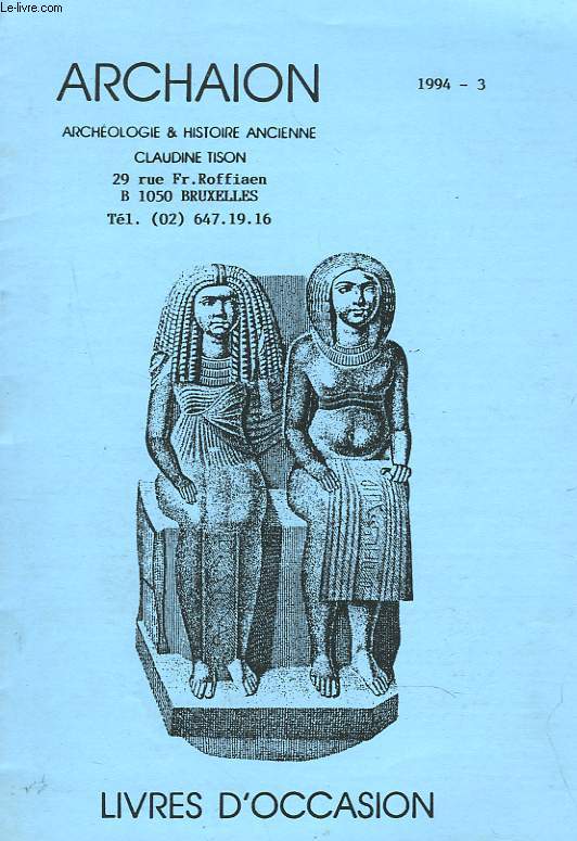 ARCHAION N3, 1994. ARCHEOLOGIE & HISTOIRE ANCIENNE. CATALOGUE DE LIVRES D'OCCASION.