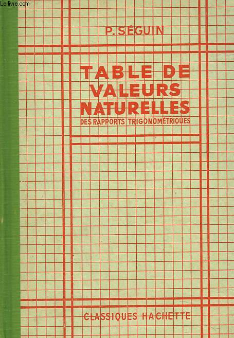TABLE DES VALEURS NATURELLES DES RAPPORTS TRIGONOMETRIQUES
