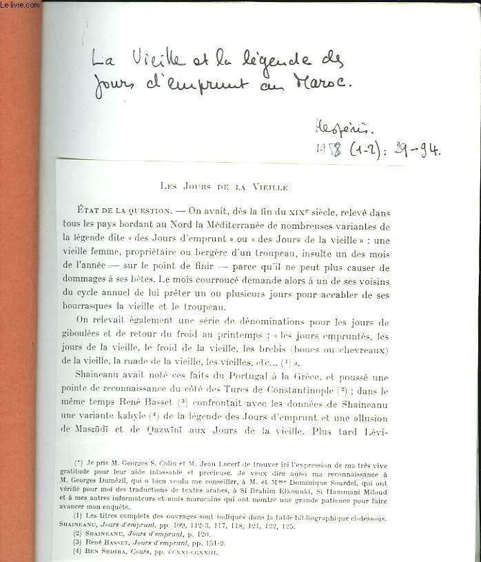 LA VIEILLE ET LA LEGENDE DES JOURS D'EMPRUNT AU MAROC.