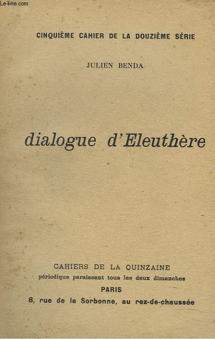 DIALOGUE D'ELEUTHERE.CINQUIEME CAHIER DE LA DOUZIEME SERIE