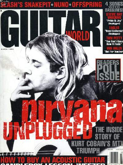 GUITAR WOELD N3, VOL. 15. MARCH 1995. NIRVANA UNPLUGGED. THE INSIDE STORY OF KURT COBAIN'S MTV TRIUMPH. / SLASH'S SNAKEPIT / NUNO / OFFSPRING / ...