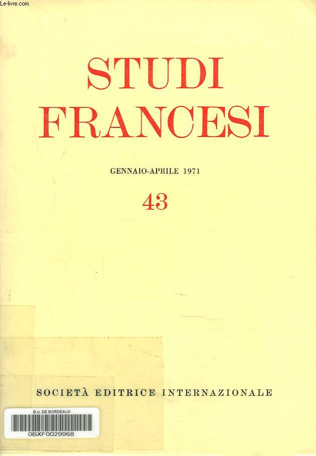STUDI FRANCESI N43, GENNAIO-APRILE 1971. C. A. MEYER, LE TEXTE DES 