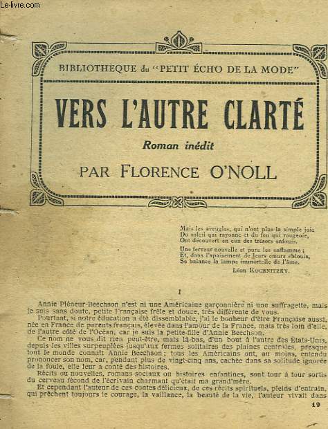 VERS L'AUTRE CLARTE