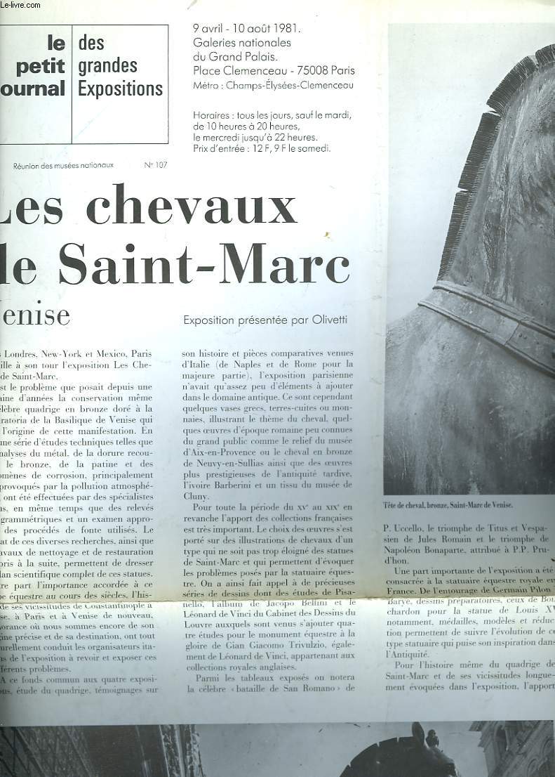 LE PETIT JOURNAL DES GRANDES EXPOSITIONS N 107, DU 9 AVRIL AU 10 AOT 1981. LES CHEVEAUX DE SAINT-MARC , VENISE.