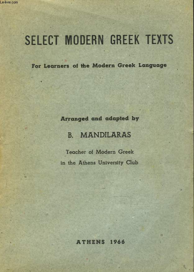 SELECT MODERN GREEK TEXTS