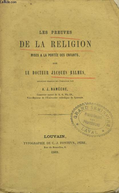 LES PREUVES DE LA RELIGION MISES A LA PORTEE DES ENFANTS.