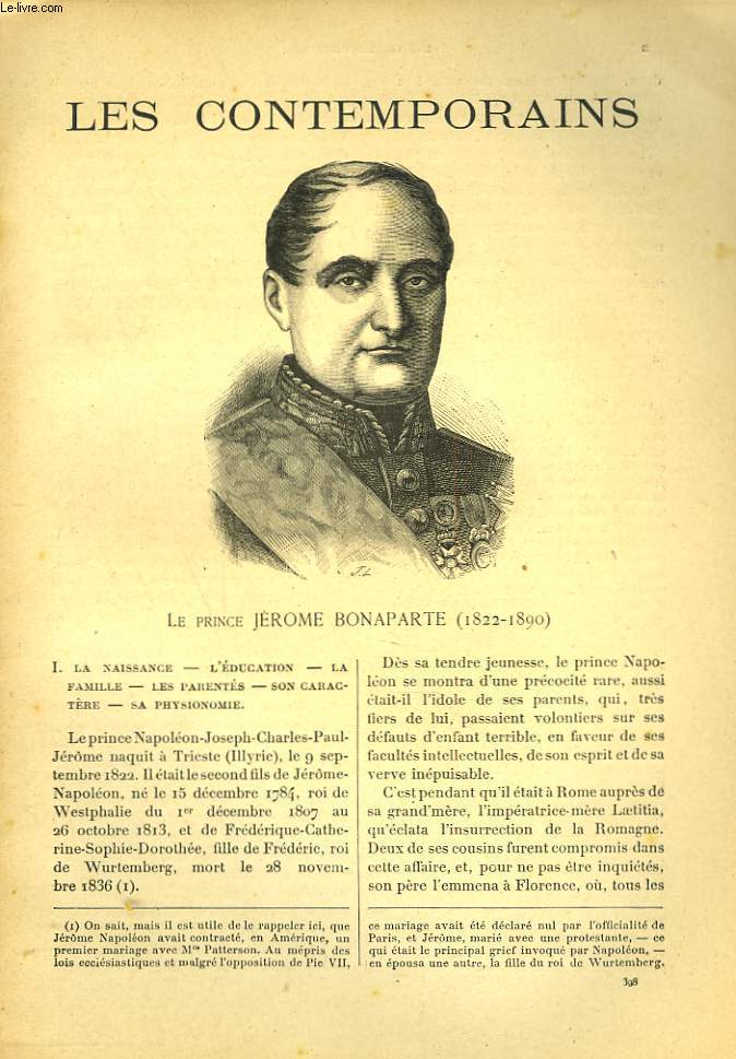 LES CONTEMPORAINS N398. LE PRINCE JERME BONAPARTE (1822-1890).