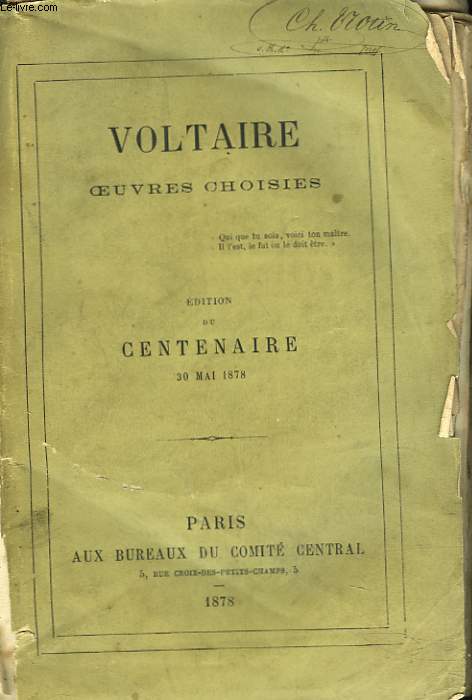 OEUVRES CHOISIES. EDITION DU CENTENAIRE 30 MAI 1878.