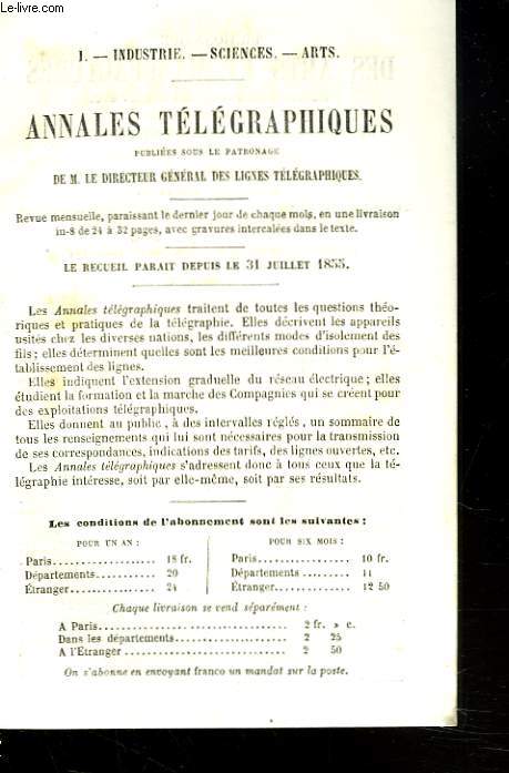 CATALOGUE. ANNALES TELEGRAPHIQUES. I. INDUSTRIE, SCIENCE, ART.