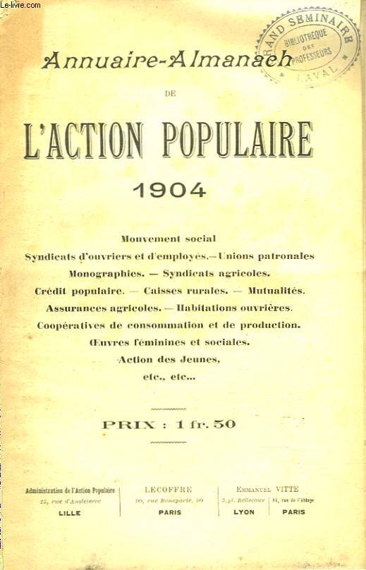 ANNUAIRE-ALMANACH DE L'ACTION POPULAIRE 1904.