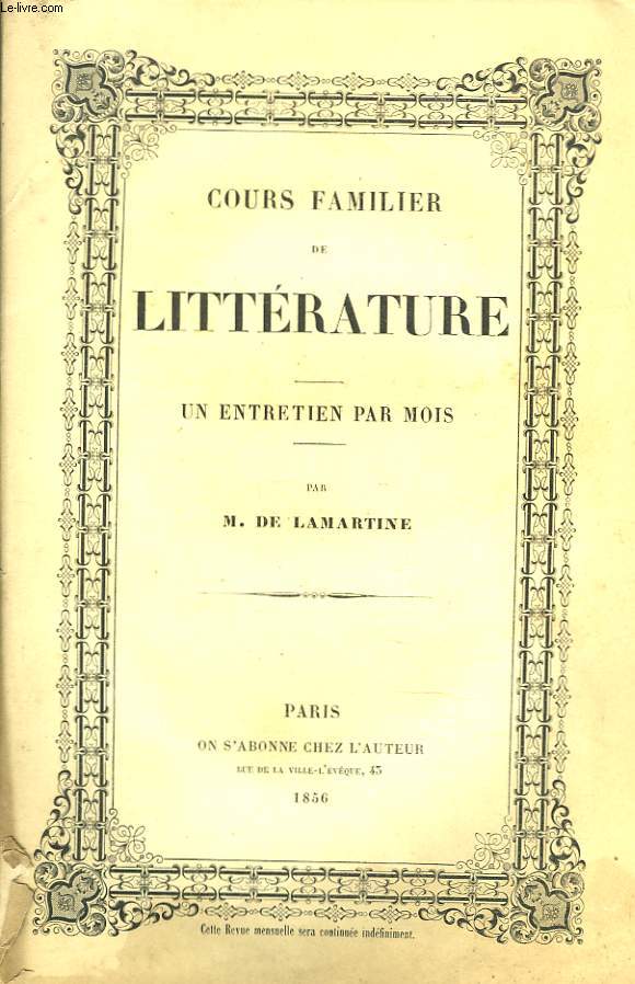 COURS FAMILIER DE LITTERATURE. UN ENTRETIEN PAR MOIS. 2 me ENTRETIEN.