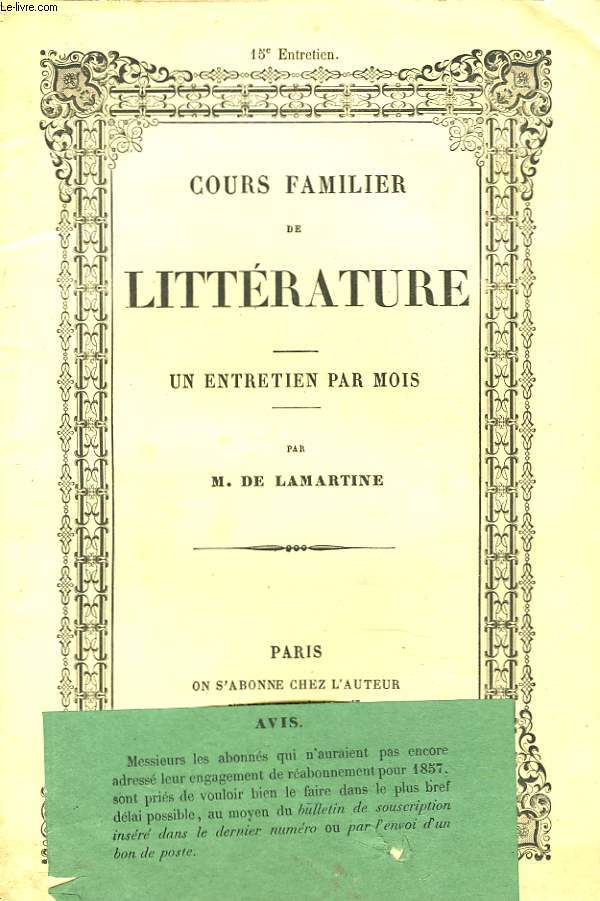 COURS FAMILIER DE LITTERATURE. UN ENTRETIEN PAR MOIS. 15 me ENTRETIEN.