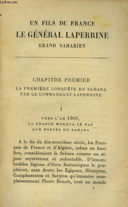 UN FILS DE FRANCE, LE GENERAL LAPERRINE, GRAND SAHARIEN.