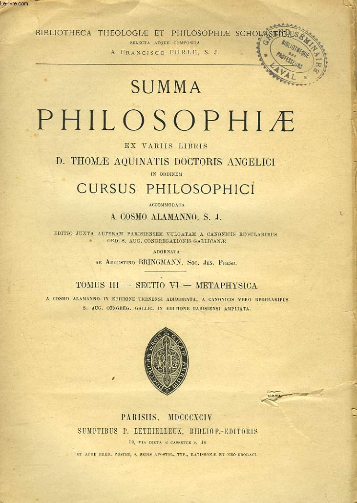 SUMMA PHILOSOPHIAE. TOMI III. SECTIO VI. METAPHYSICA. (INCOMPLET).