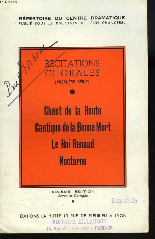 CHANT DE LA ROUTE / CANTIQUE DE LA BONNE MORT / LE ROI RENAUD / NOCTURNE.