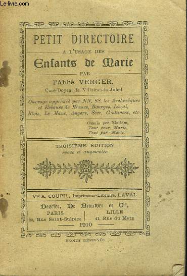 PETIT DIRECTOIRE A L'USAGE DES ENFANTS DE MARIE