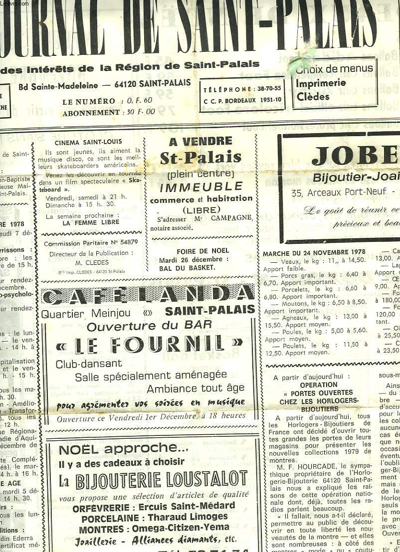 LE JOURNAL DE SAINT-PALAIS, ORGANE DES INTERETS DE LA REGION DE SAINT-PALAIS, HEBDOMADAIRE N49, 3 DEC 1978.