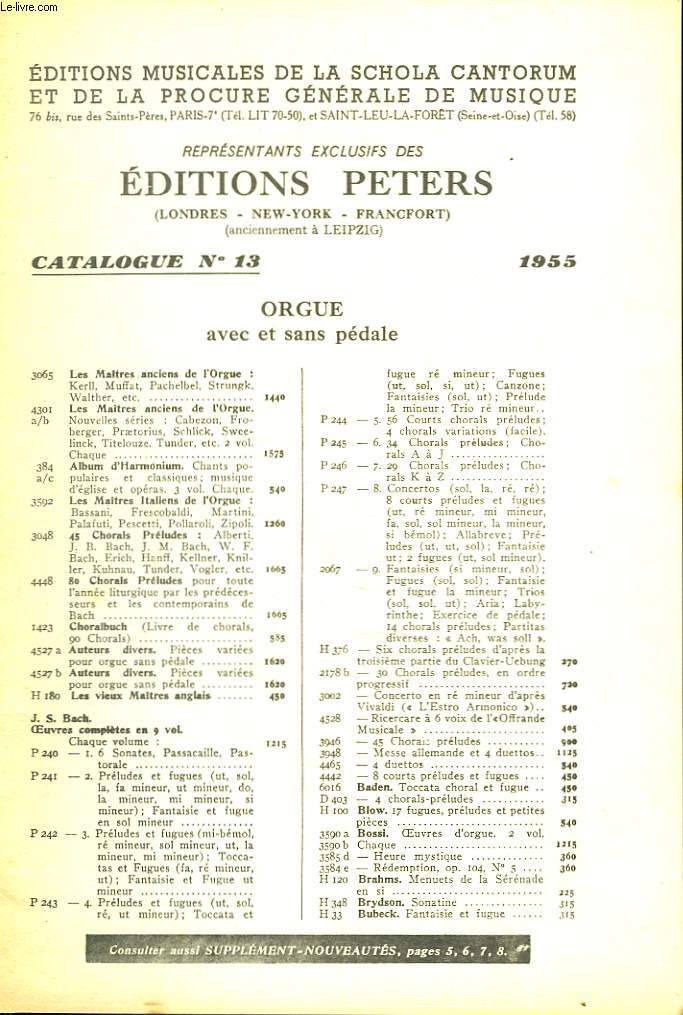 CATALOGUE N13. EDITIONS MUSICALES DE LA SHOLA CANTORUM ET DE LA PROCURE GENERALE DE MUSIQUE.